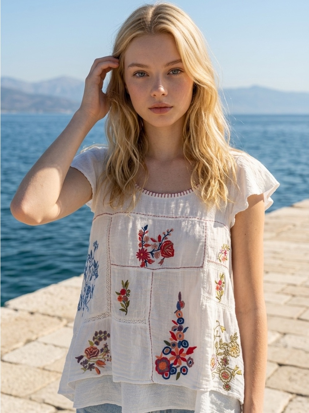 Vintage Anthropologie Floreat Bohemian Embroidered Top Patchwork Festival Blouse
